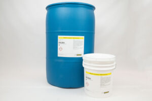 55 Gallon Drum and 5 gallon pail of AxxaClean 3048 ready for deployment