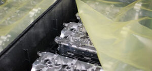 Engine components protected by ZERUST VCI sheeting in dunnage