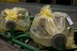Large metal components safeguarded in a ZERUST ICT510-C VCI Poly Bag