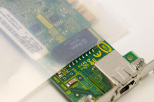 Closeup of computer hardware in ZERUST ICT520-CB1 poly bag
