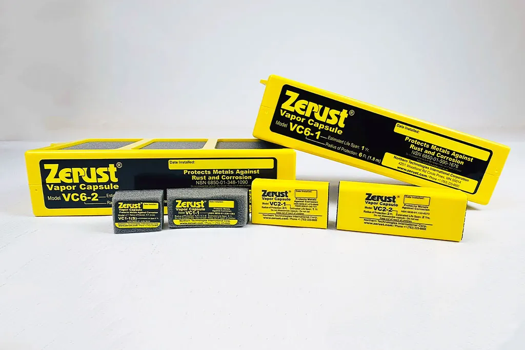 Display of ZERUST Vapor Capsule series for various protection scopes