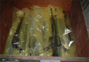 Automatic rifles in VCI Weapon Bags for gun rust prevention during shipment