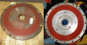 Before and after rust removal on oil and gas component with Industrial Rust Remover