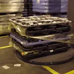 Pallet wrapped in VCI stretch film by machine for secure packaging