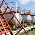Tanks in the field after hydrostatic testing with hydrostatic testing corrosion inhibitor protection.