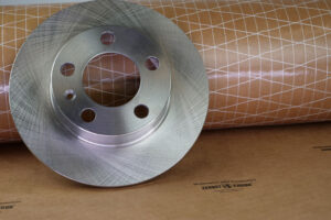 ZERUST ICT430-35SR VCI Scrim Paper with Brake Rotor demonstrating corrosion protection.