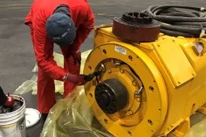 Large oil and gas equipment receiving ZERUST® AxxaCoat™ 90B HFS treatment for enhanced outdoor rust prevention