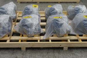 Engines packaged in ZERUST Natur-VCI for shipment, utilizing biodegradable VCI technology.