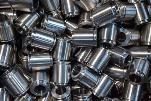 Shiny steel parts cleaned with industrial parts washer fluid for rust prevention.