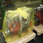 Motor secured and wrapped in ZERUST ICT510-PCR30 VCI Film for corrosion protection.