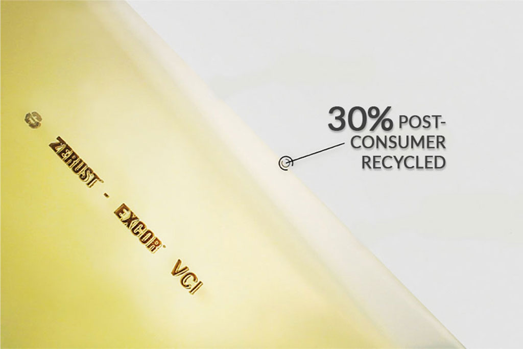 ZERUST ICT510-PCR30 Post-Consumer Recycled VCI Film providing sustainable corrosion protection for metals