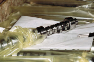 Cam shaft packaged in a large ZERUST Flat VCI Poly Bag.