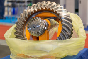 Large gear packaged in Ferrous Yellow Gusset VCI Bag.