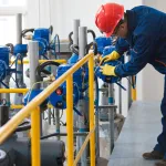 Pipe being hydrostatic tested with water treatment concentrate