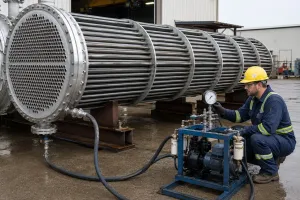 Intercambiador de calor sometido a prueba hidrostática con aditivo para fluido de prueba hidrostática