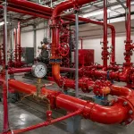 Fire protection system undergoing hydrostatic testing with water treatment concentrate