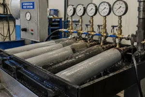 Cylinders in preparation for hydrostatic testing