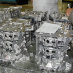 Engine blocks coated with long-term rust preventative oil before shipment.