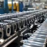 Metal parts coated with long-term rust preventative on a manufacturing line