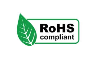 RoHS compliance logo, demonstrating reducing carbon emissions through eco-friendly practices.