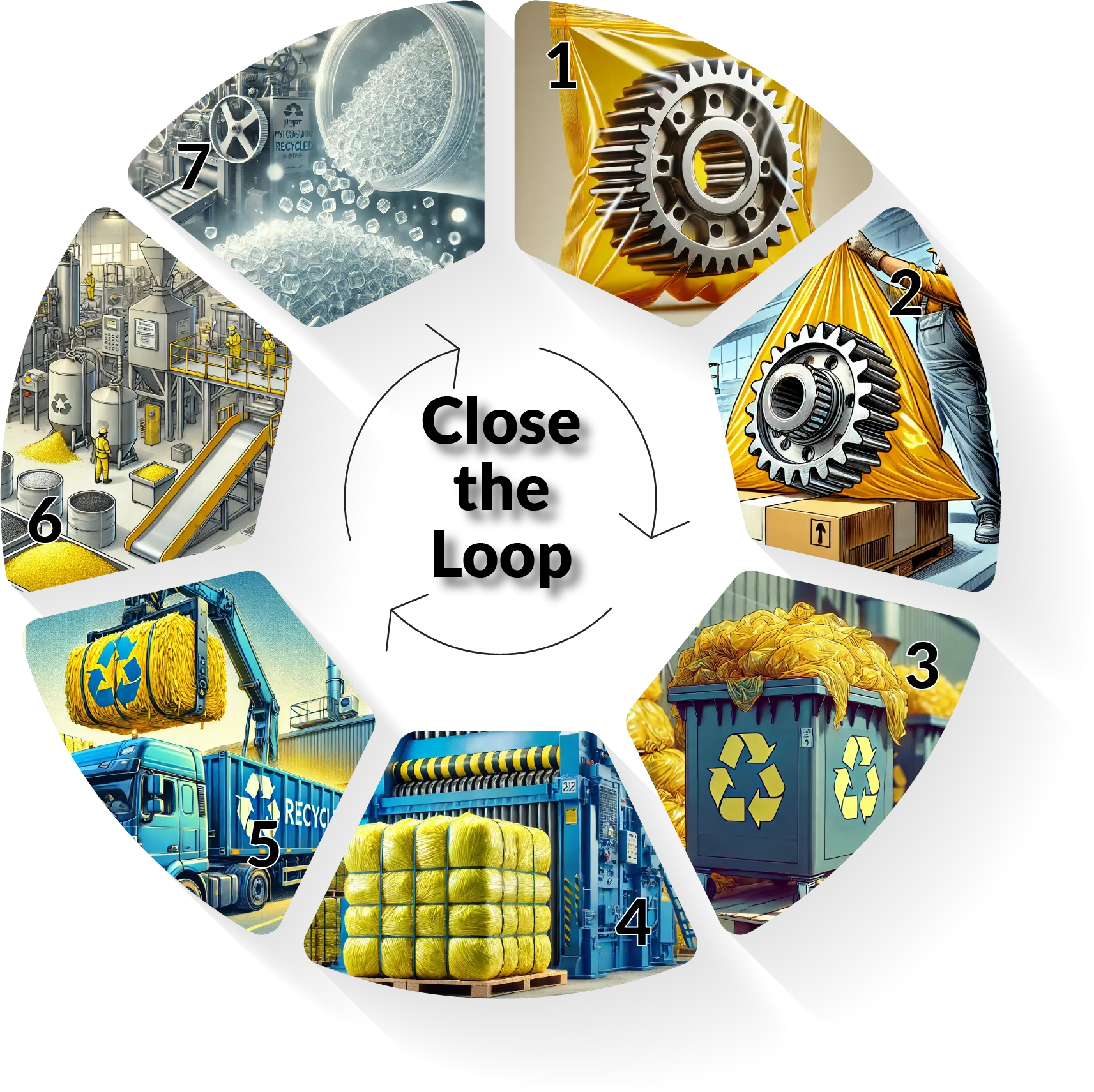 Infographic illustrating the ZeCycle process and how it closes the loop in VCI packaging.