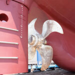 Rusted cargo ship propeller caused by marine exposure