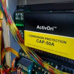 Moisture control capsule inside a control panel shielding metal surfaces from corrosion