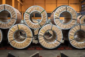 Metal coils wrapped in anti-corrosion paper for storage