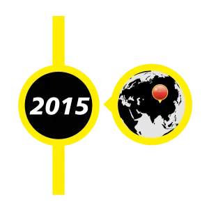 2015 timeline market with image of world map and china flag