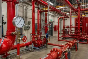 Pressure gauge monitoring a hydrostatic test on a fire protection system
