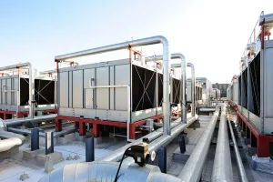 air side Sets of cooling towers in data center building.