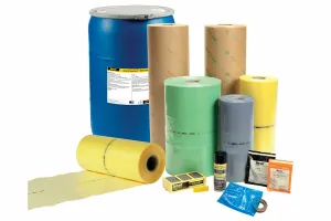 Graphic showing ZERUST corrosion protection products for customers looking to purchase ZERUST solutions including VCI film, paper, emitters, and rust removers