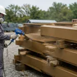 Weather Resistant Rust Preventative applied to heavy steel H-beams for outdoor storage
